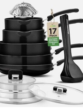 17pcs Set Modern Kitchen Cookware Non-Stick PFOA Free & Glass Lid New with box)